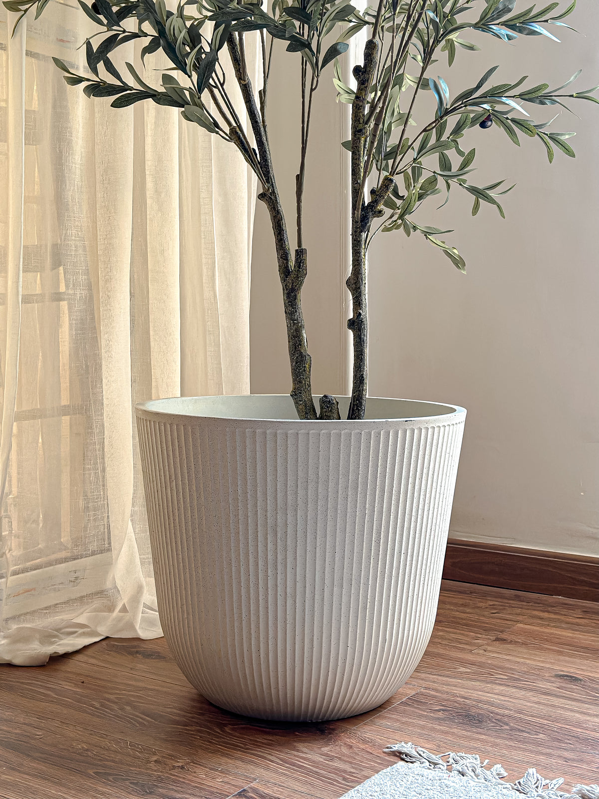 Striped Fiberglass Plant Pot
