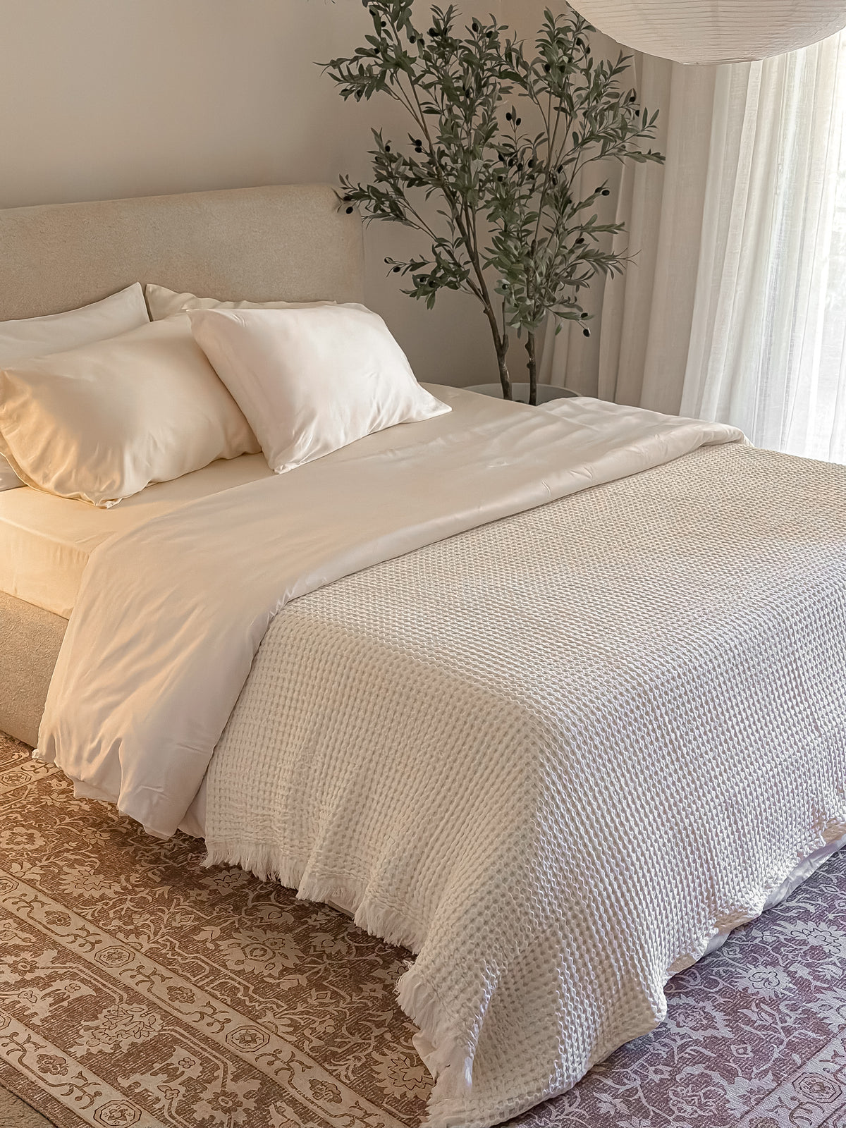Waffle Weave Egyptian Cotton Bedspread - Ivory