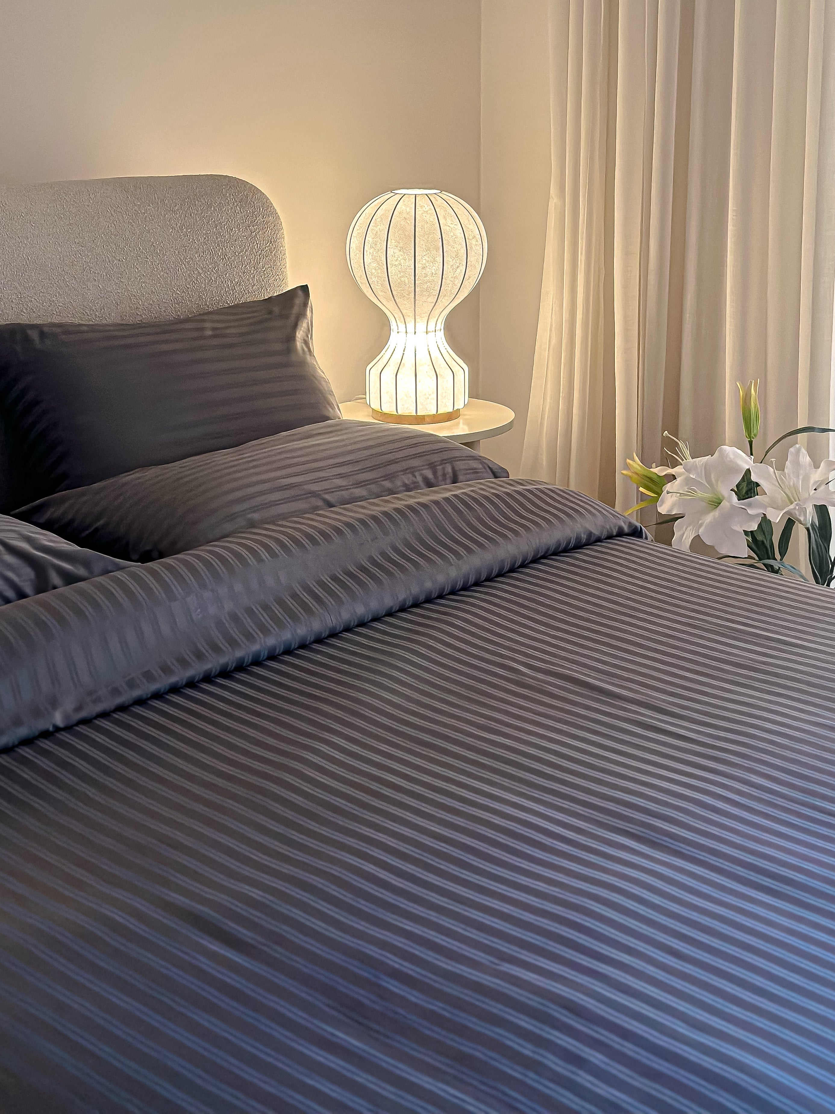Jacquard stripped cotton bed set - bold gray