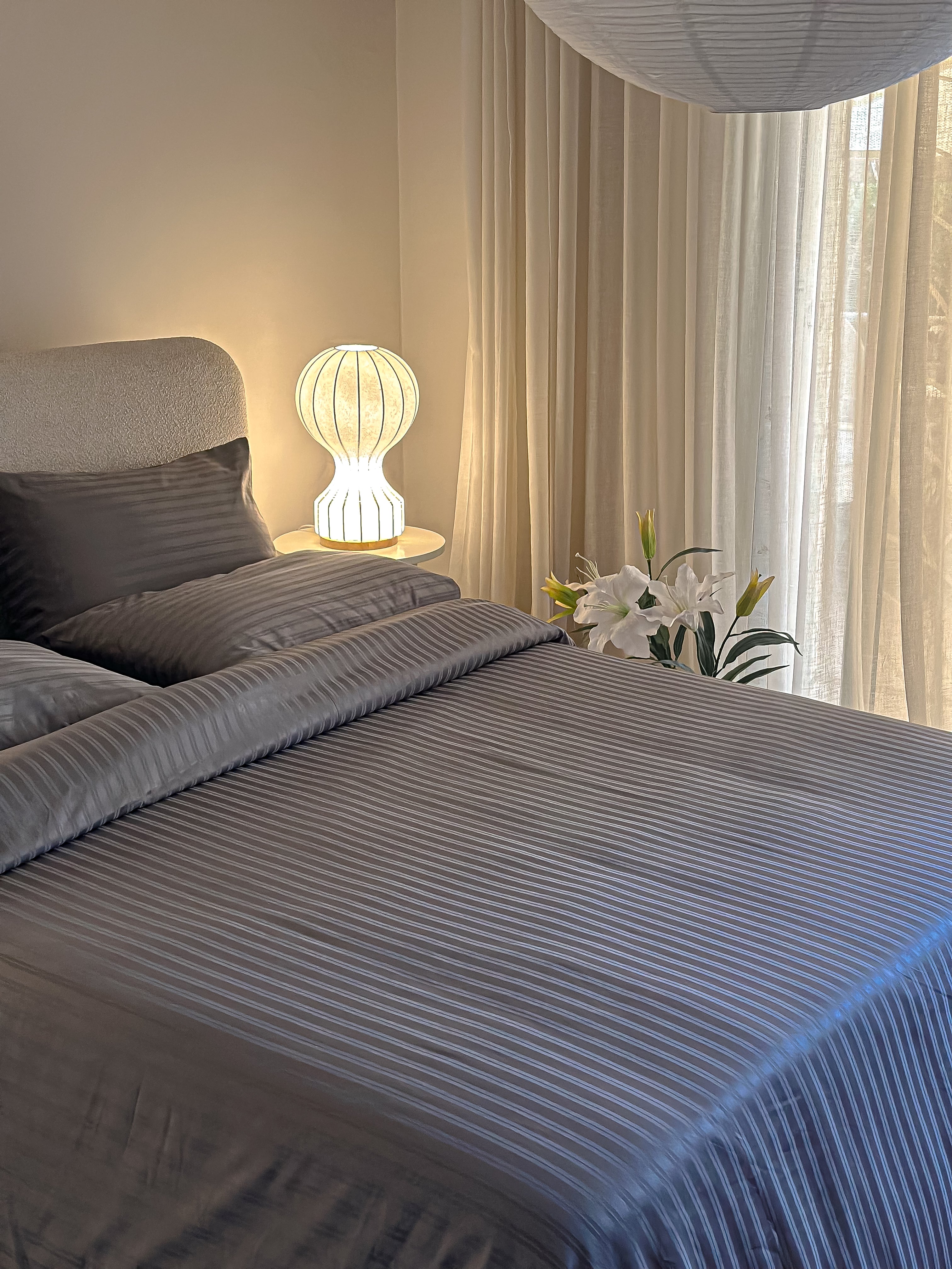 Jacquard stripped cotton bed set - bold gray