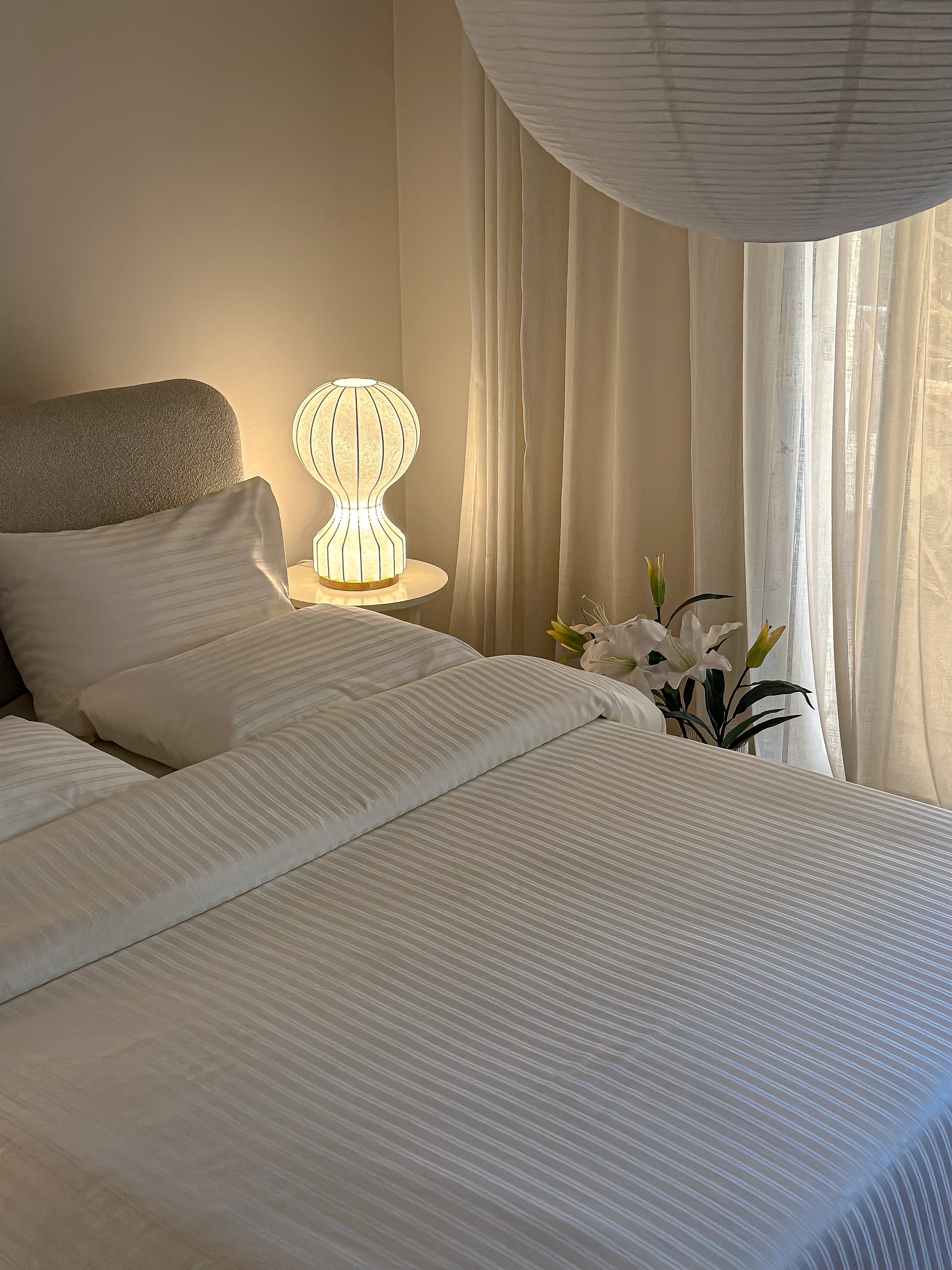 Jacquard stripped cotton bed set - off white