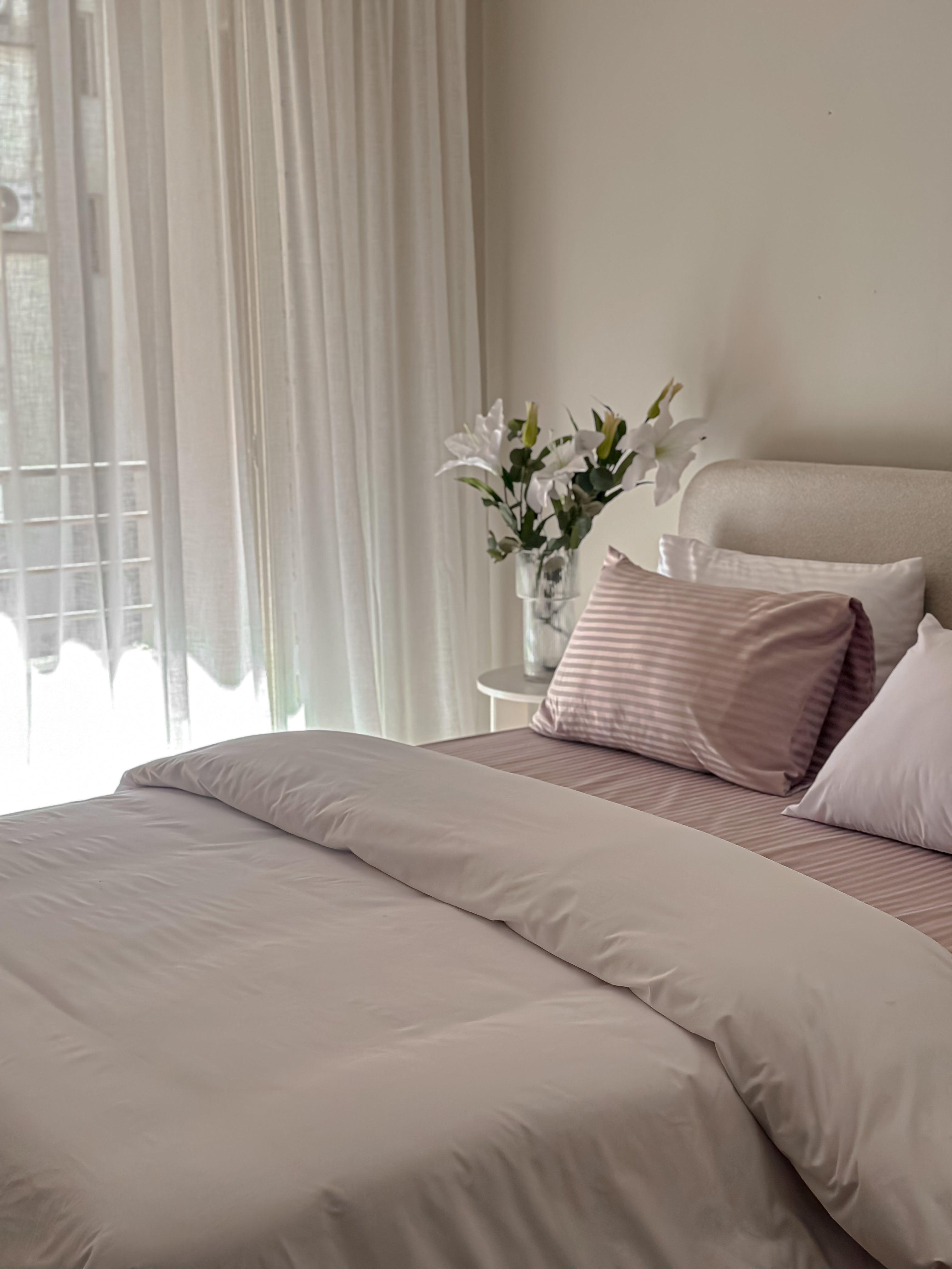 Sateen Stripe Fitted Sheet Set - Dusty Pink