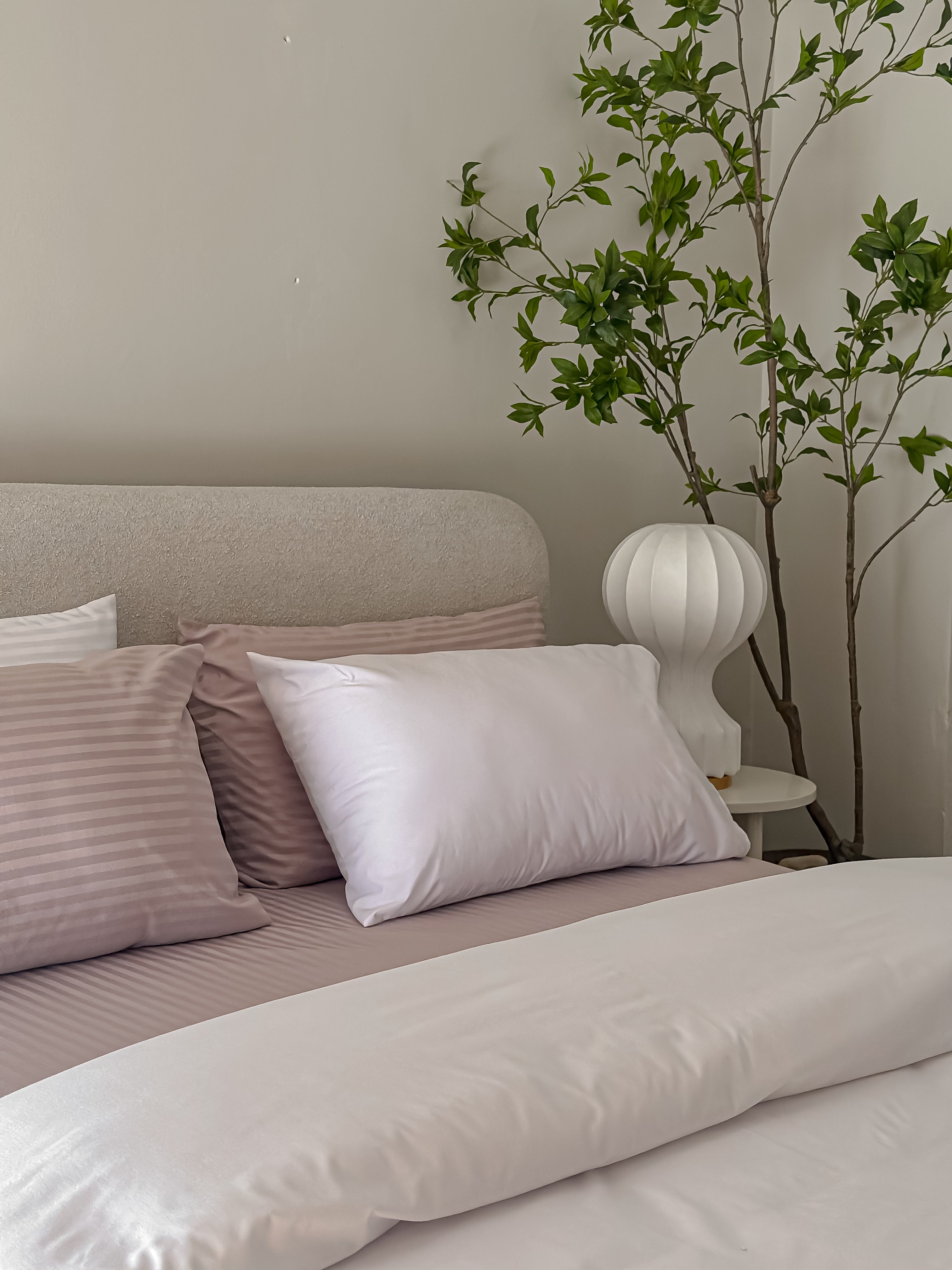 Sateen Stripe Fitted Sheet Set - Dusty Pink