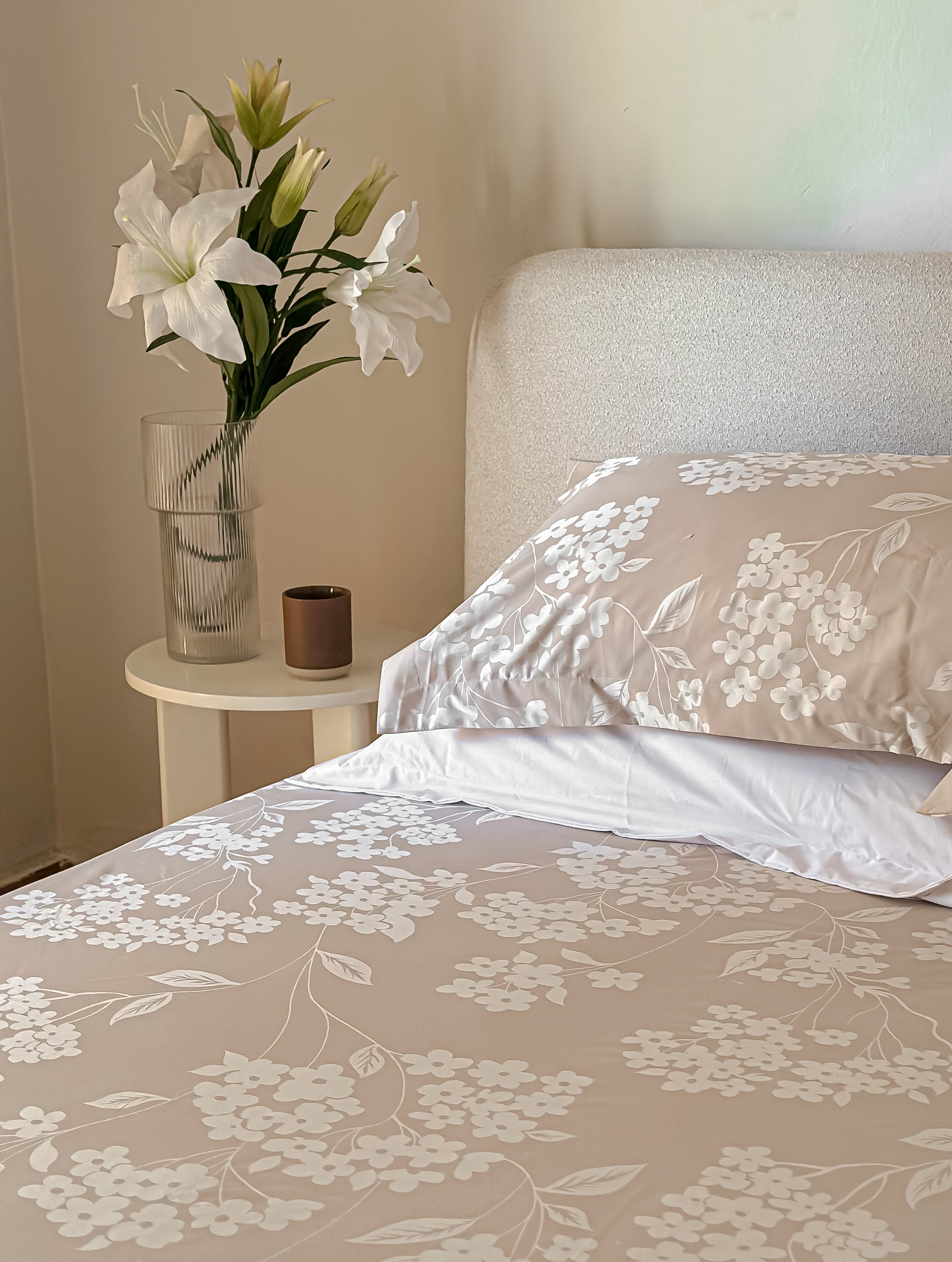 Jacquard Rose Fitted sheet set - Greige
