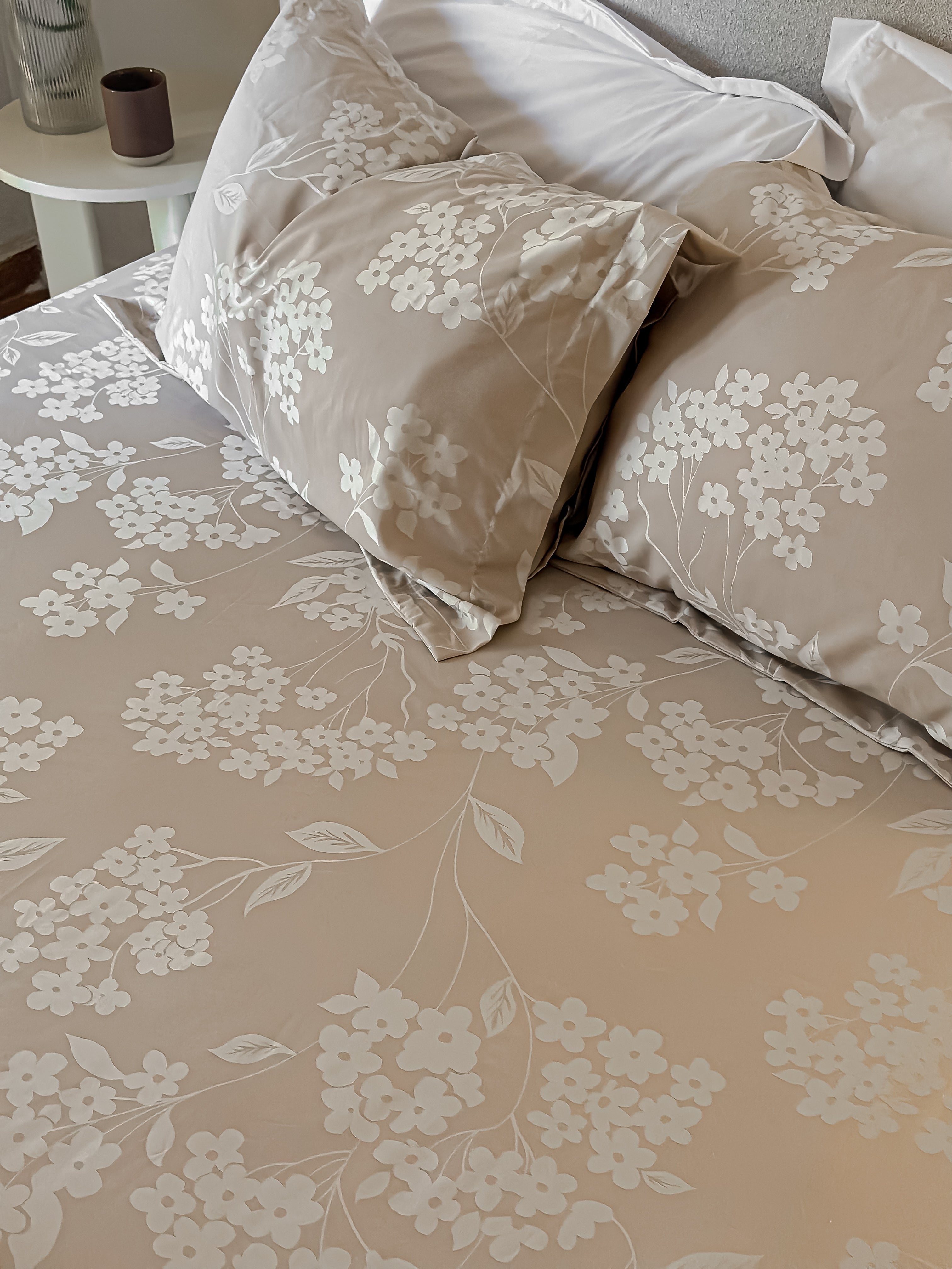 Jacquard Rose Fitted sheet set - Greige