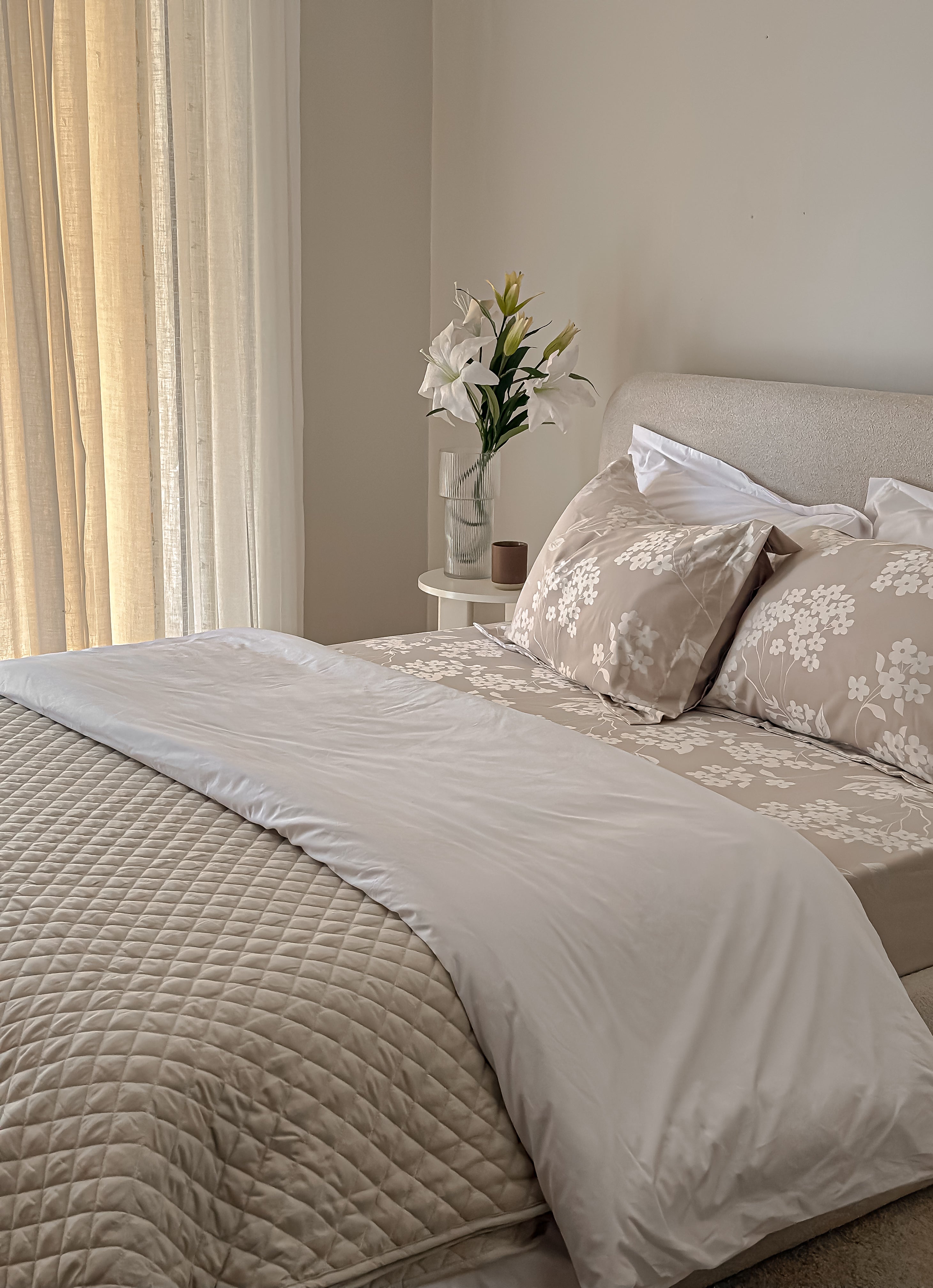 Jacquard Rose Fitted sheet set - Greige