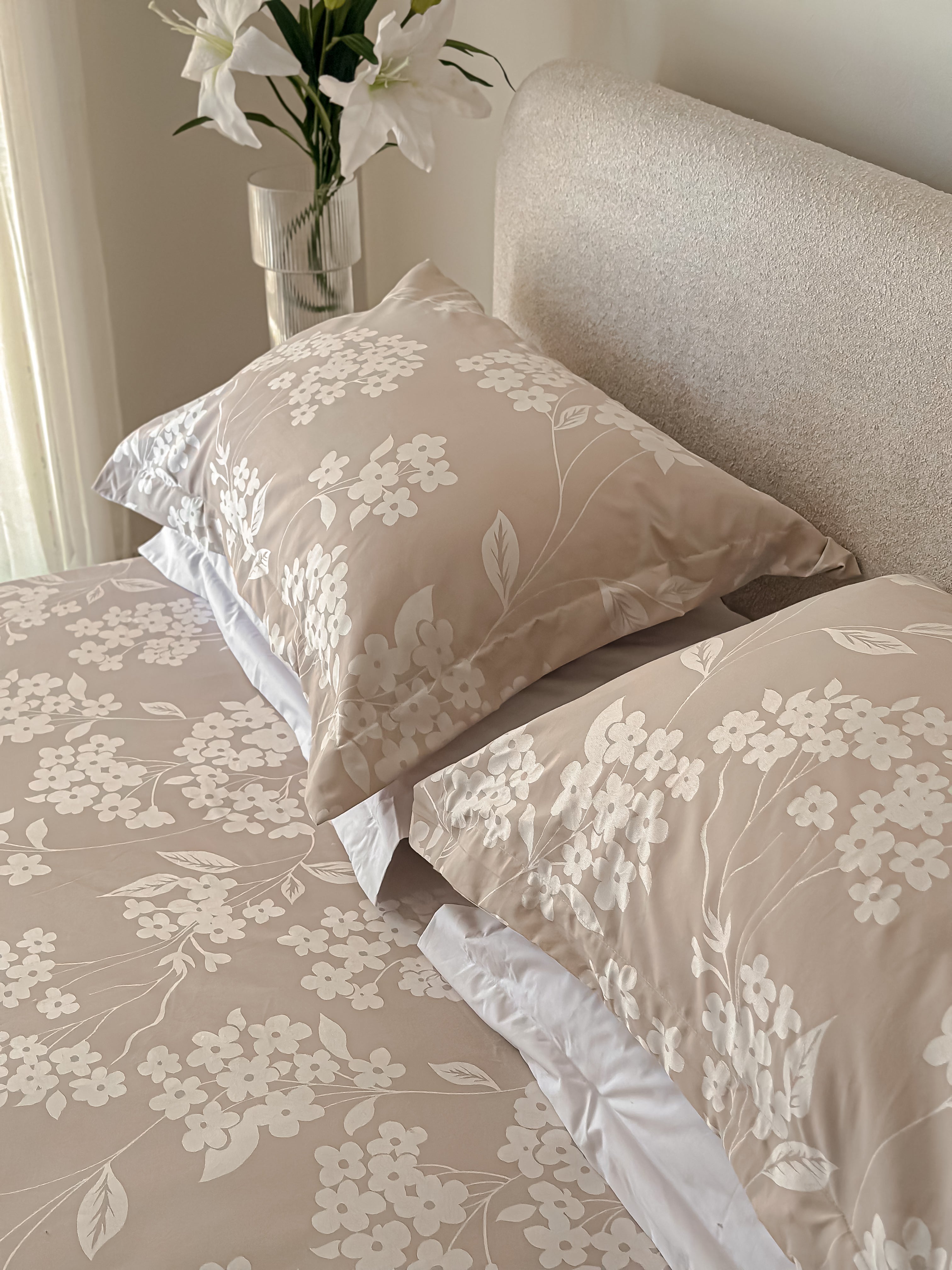 Jacquard Rose Fitted sheet set - Greige