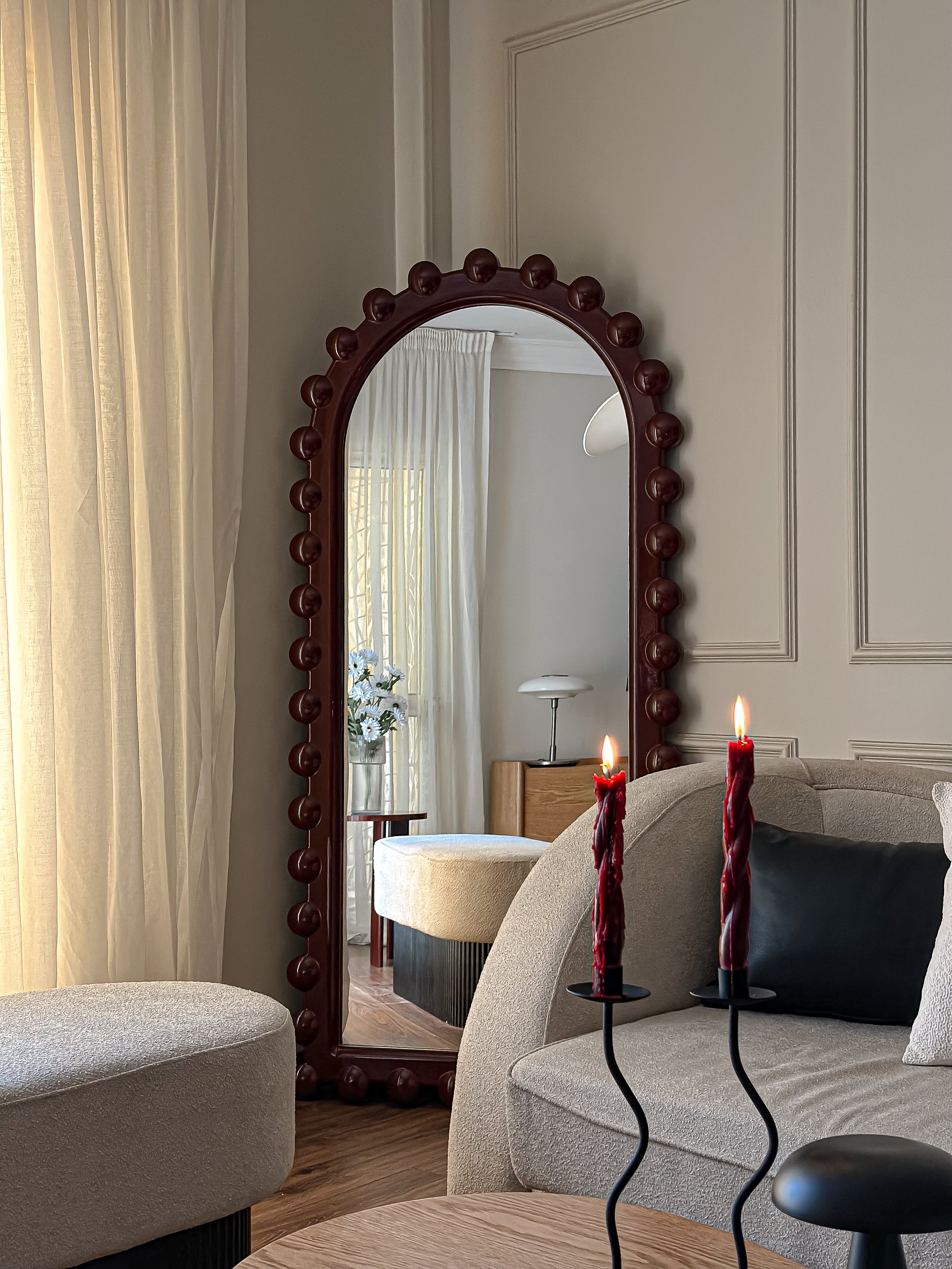 Burgundy floor mirror